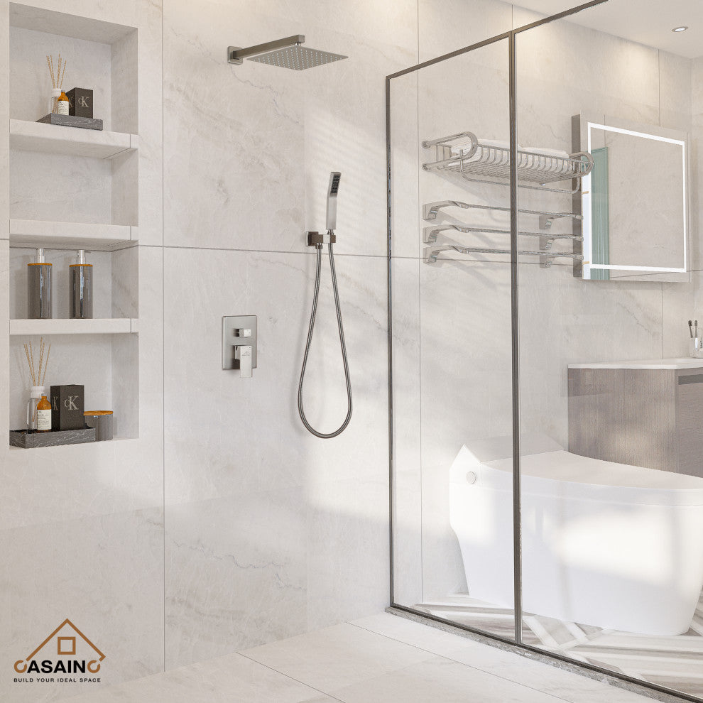 Wall-Mounted 10in Shower System with Handheld, Brushed Nickel