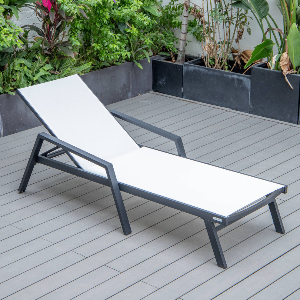 LeisureMod Marlin Outdoor Patio Stackable Chaise Lounge Chair With Armrests, White