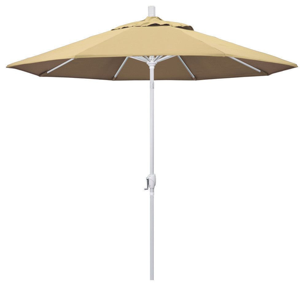 9' Matted White Push-Button Tilt Crank Aluminum Umbrella, Beige Pacifica