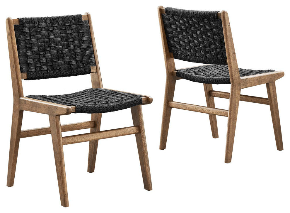 Saoirse Woven Rope Wood Dining Side Chair, Set of 2, Walnutt Black