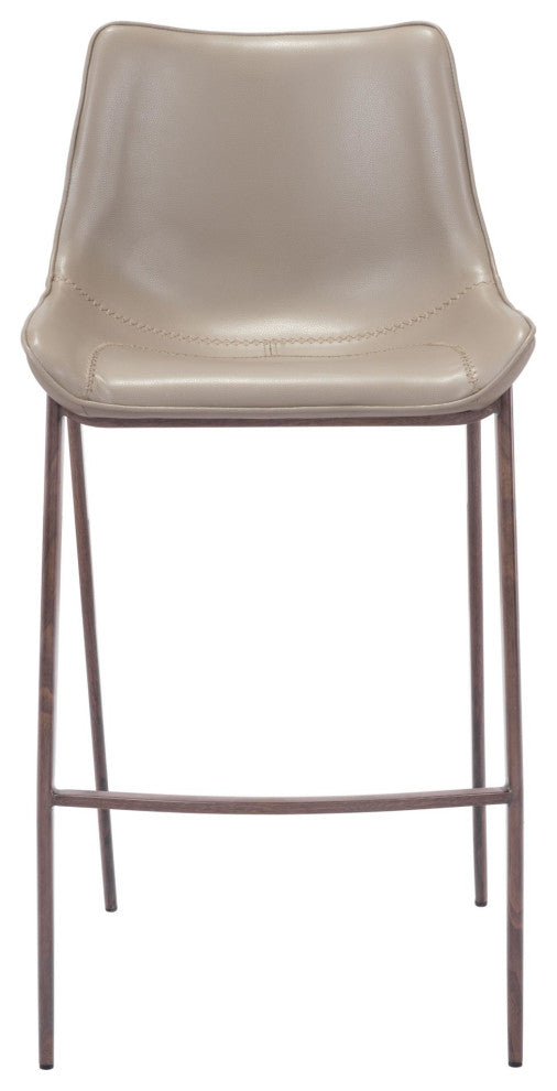 Bar Stool Chair, Set of 2, Faux Vinyl Leather, Steel, Gray, Walnut
