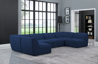 Miramar Linen Textured Fabric  6-Piece Modular U-Shaped Sectional, Navy