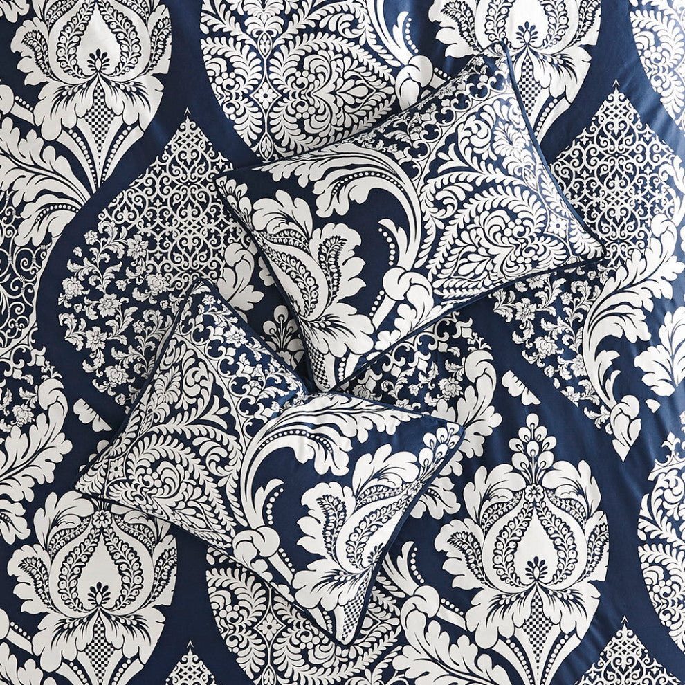 Madison Park Vienna 7 Piece Cotton Printed Comforter Set in Indigo