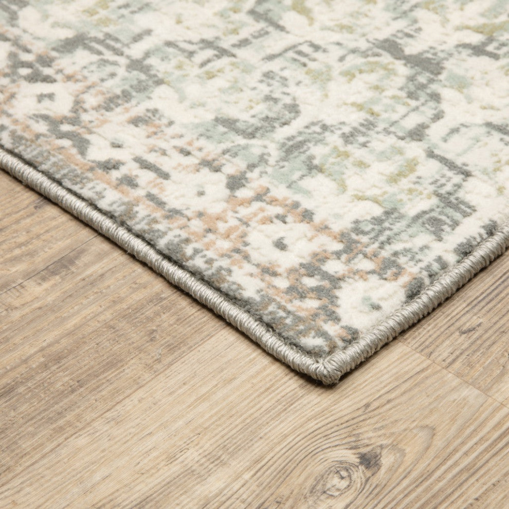 HomeRoots 5' x 8' Ivory Grey Distresed Oversize Medallion Indoor Area Rug