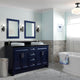 61" Double Sink Vanity, Blue Finish And Black Galaxy Granite And Round Sink