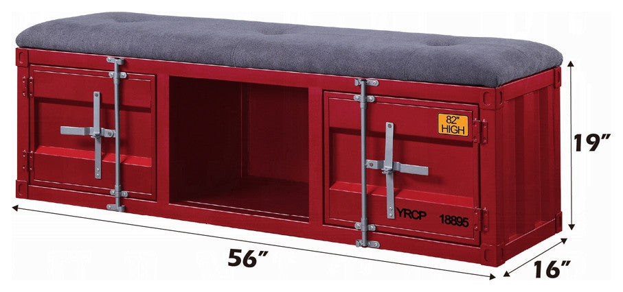 ACME Cargo Storage Bench, Gray Fabric and Red