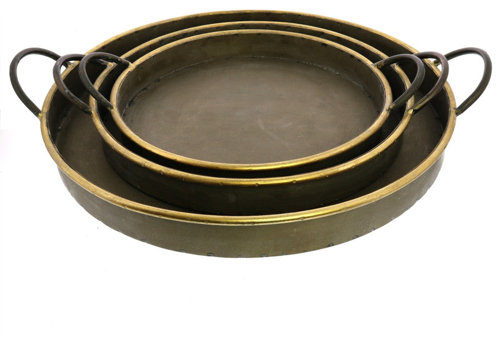 Set of Three Gold Metal Round Trays