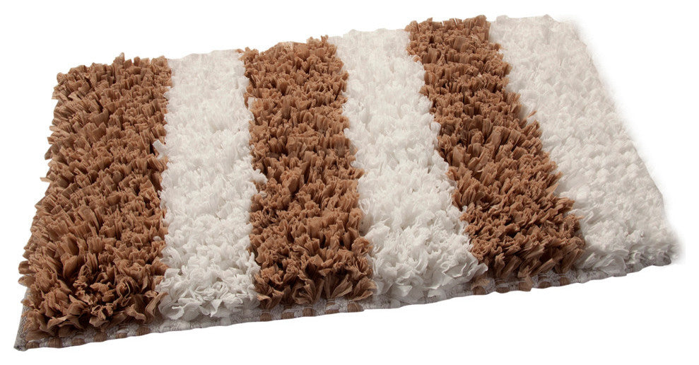 Bath Rug Polyester/Viscose/Cotton Hand Loom Woven, 36"x24", White and Beige