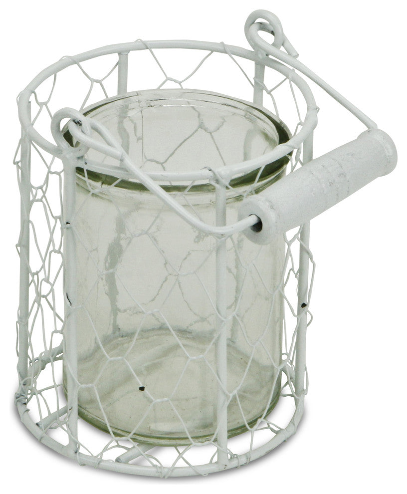 Glidden Wire Basket With Glass Jar, White, Small