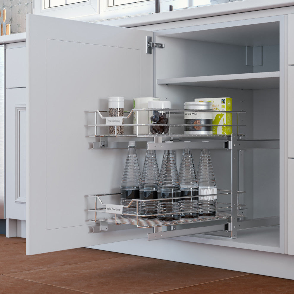 Home Zone Living Pull Out Drawer Cabinet Organizer, 2-Tier, 11 in. W x 20 in. D