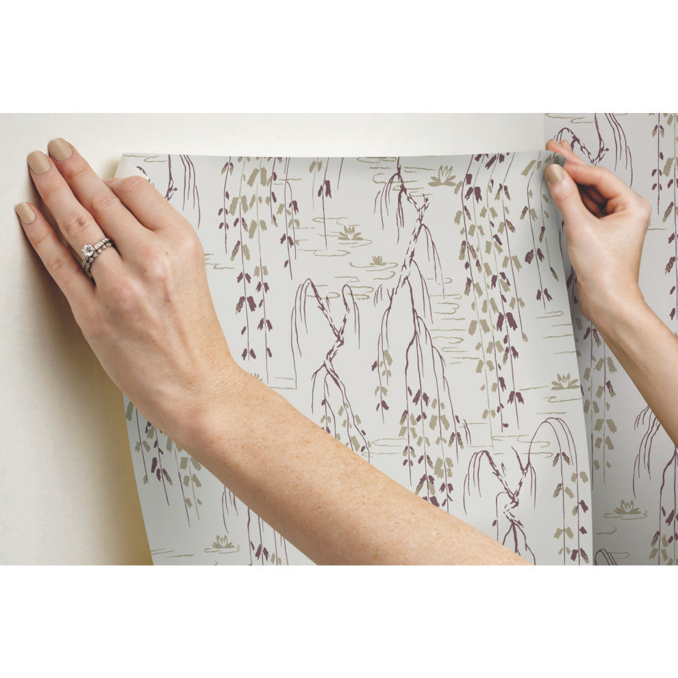 Willow Branches Wallpaper, Gray, Aubergine