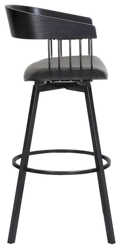 Athena Upholstered Wood Swivel Bar or Counter Stool with Black Metal