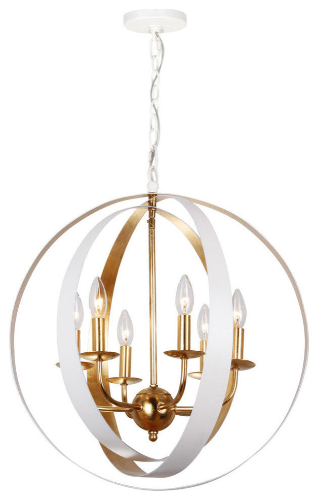 Luna 6 Light White & Gold Sphere Large Chandelier