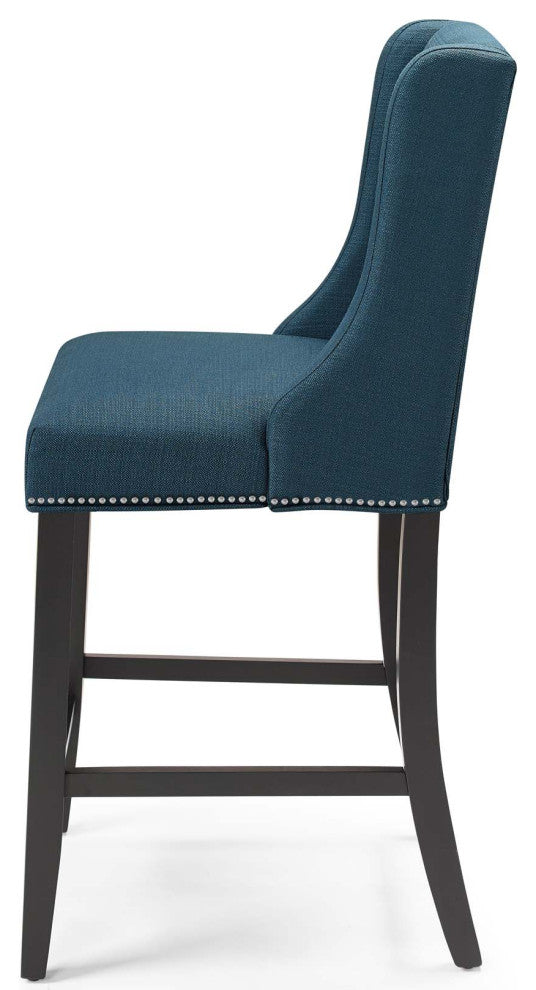 Counter Stool Chair, Fabric, Wood, Navy Blue, Modern, Bar Cafe Bistro Restaurant