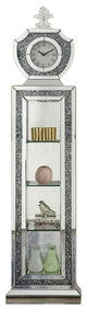 Benzara BM269092 Grandfather Clock With 4 Compartments and Mirror Frame, Silver