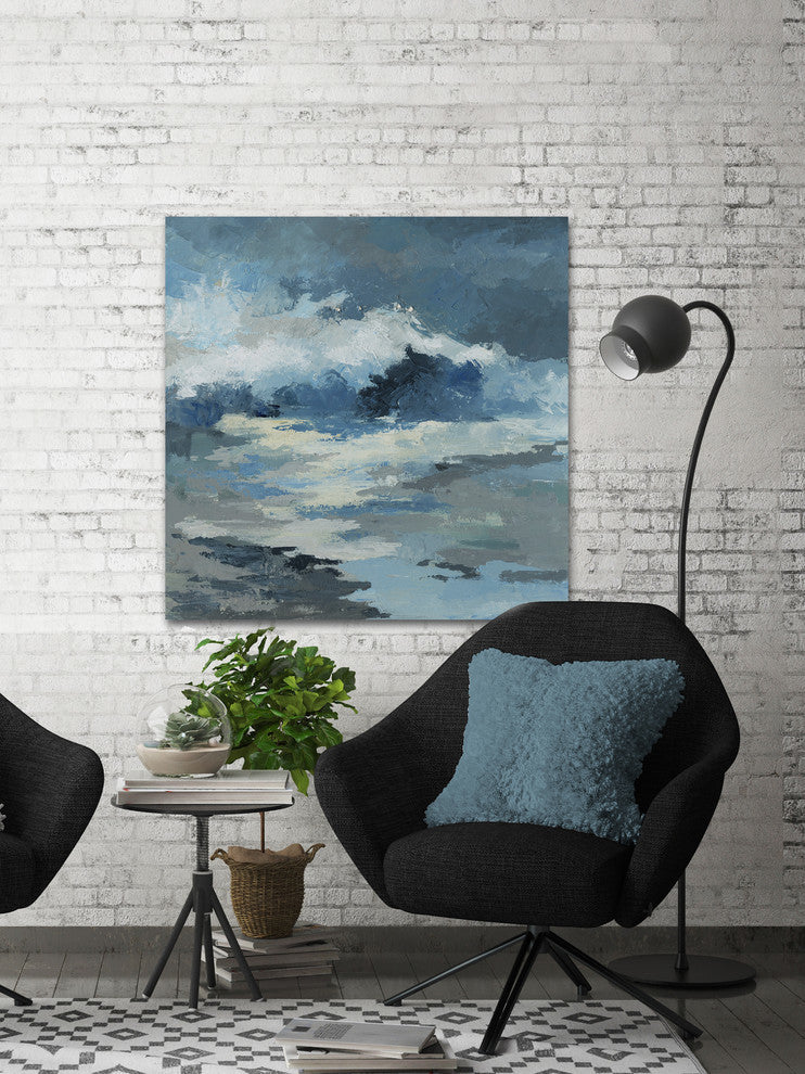 "Camouflage Blue Waves" Painting Print on Wrapped Canvas, 48"x48"