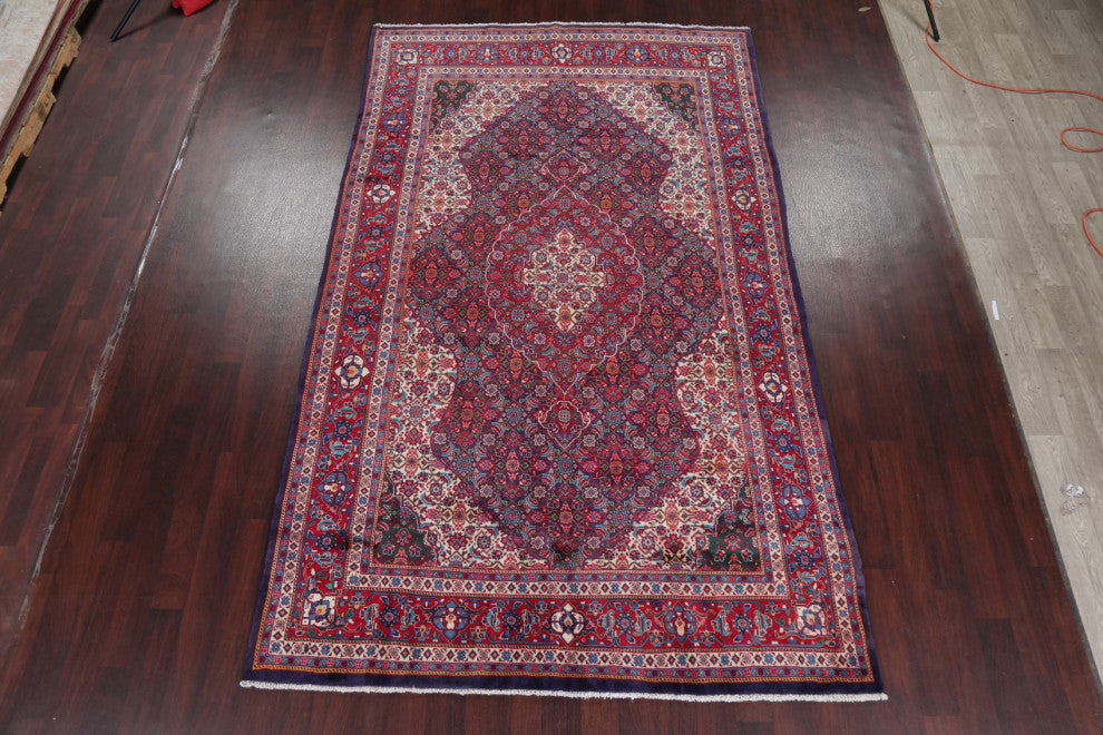 Consigned, Vintage Geometric Sarouk Oriental Area Rug Hand-Knotted, Blue, 7 X 11
