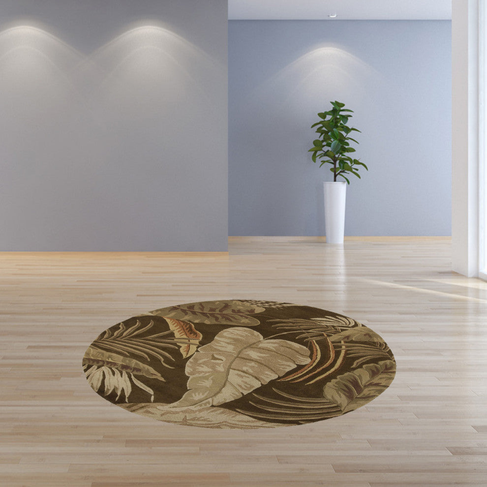 HomeRoots 7' Round Wool Mocha Area Rug