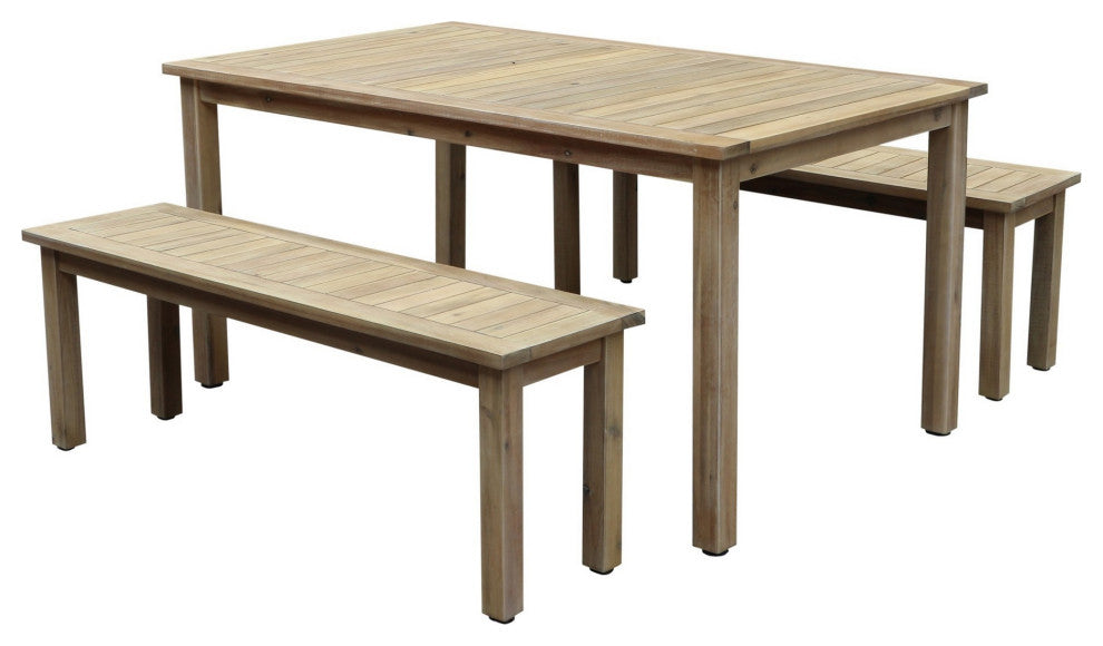 Benzara BM287785 Felix 3 Piece Modern Dining Set, Acacia Wood Frame, 6 Seater