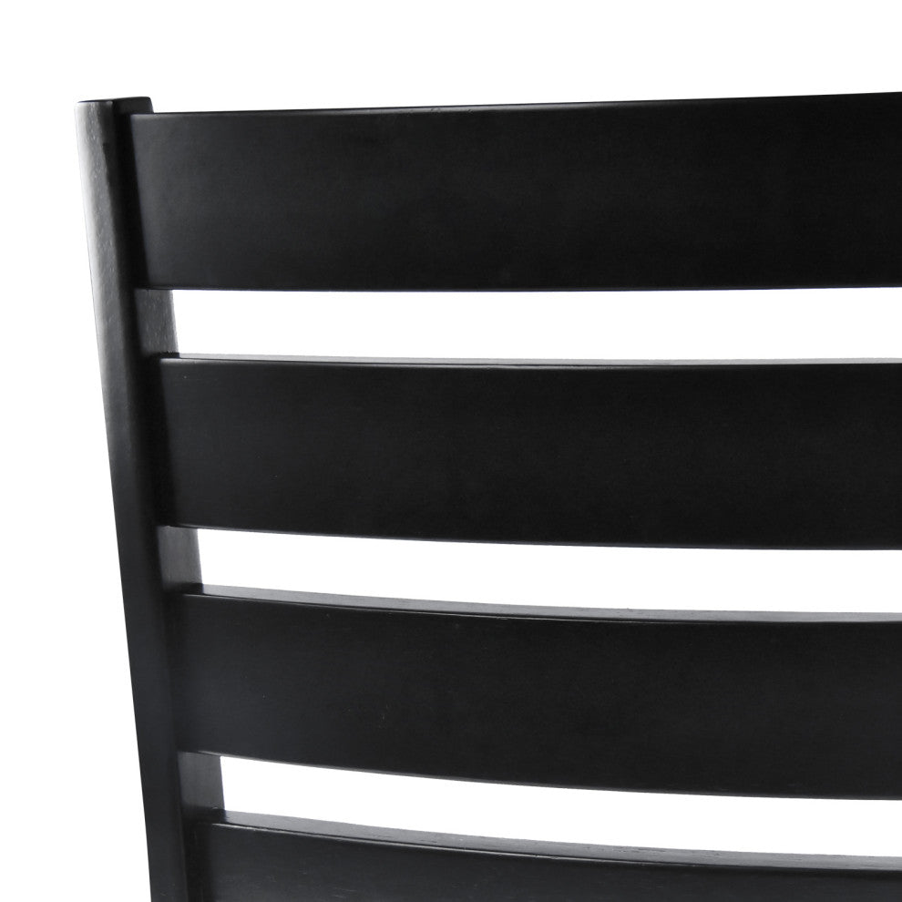 Ladder Back Wooden Chairs Set of 2, Black-Wood Seat