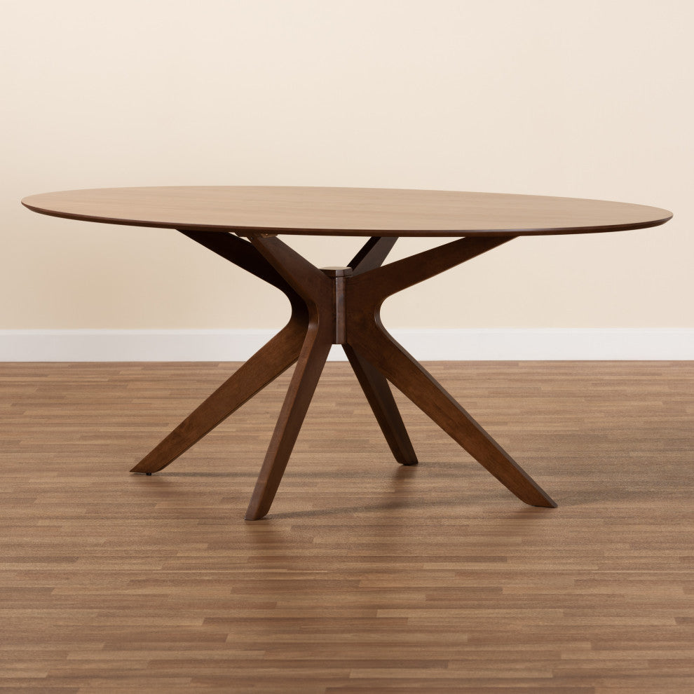 Monte Mid-Century Brown Finished Wood 71-Inch Oval Dining Table