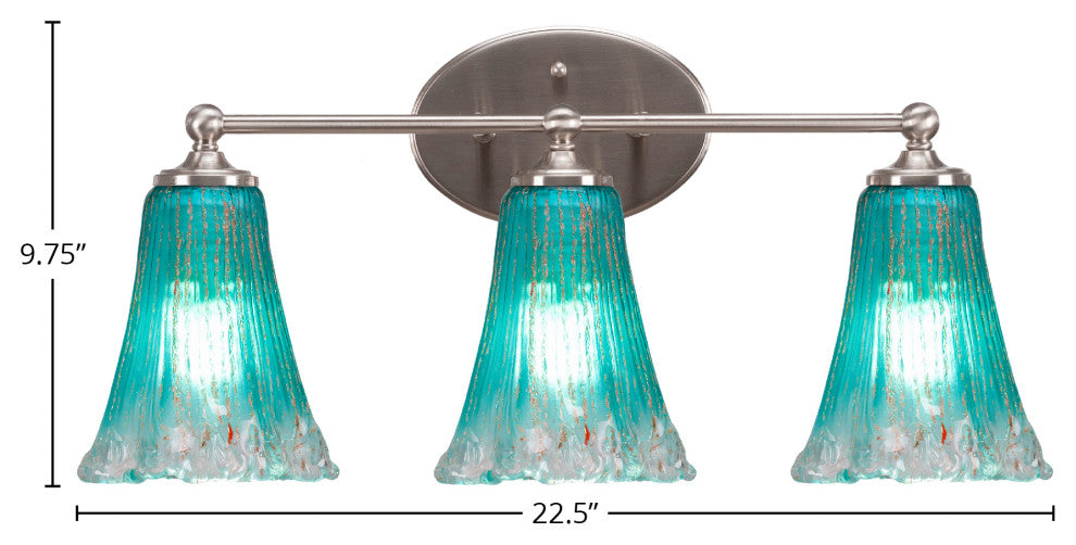 Capri 3-Light Bath Bar, Brushed Nickel/Fluted Teal Crystal