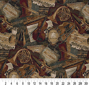 Orchestra Symphony Violins Trumpets Theme Tapestry Upholstery Fabric By The Yard