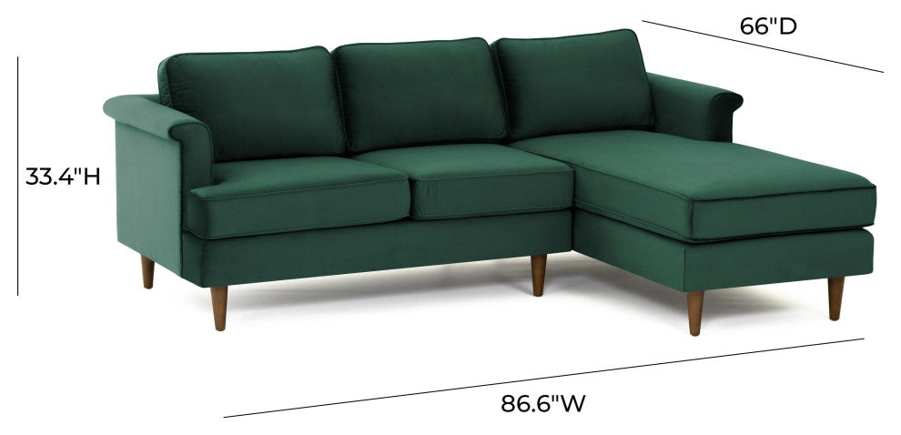 Porter Forest Green Velvet Sectional RAF