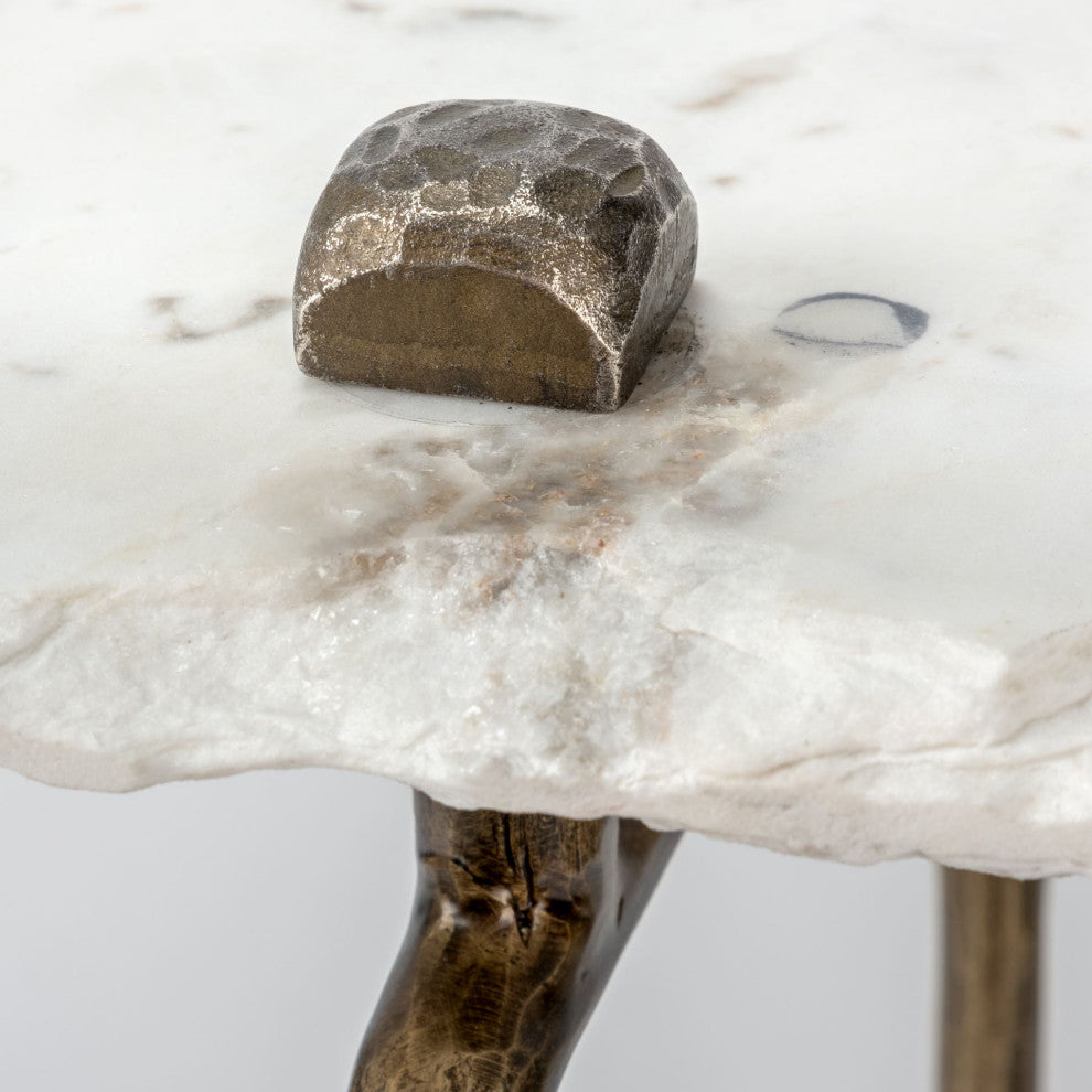 Pinera III White Marble Top w/Gold Iron Base Console Table
