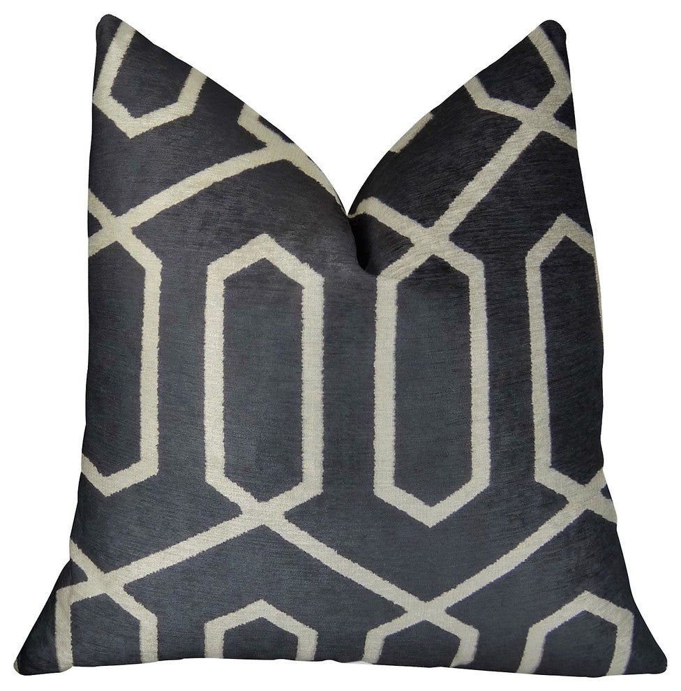 Geometric Lattice Black Cream Handmade Luxury Pillow, 20"x20"