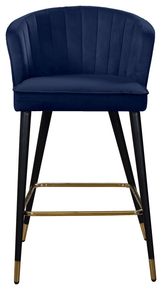 Cassie Velvet Upholstered Stool, Set of 2, Navy