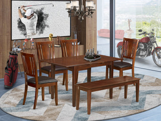 6 Pc Small Dinette Set - Table With Leaf And 4 Seat Chairs And Dining Bench