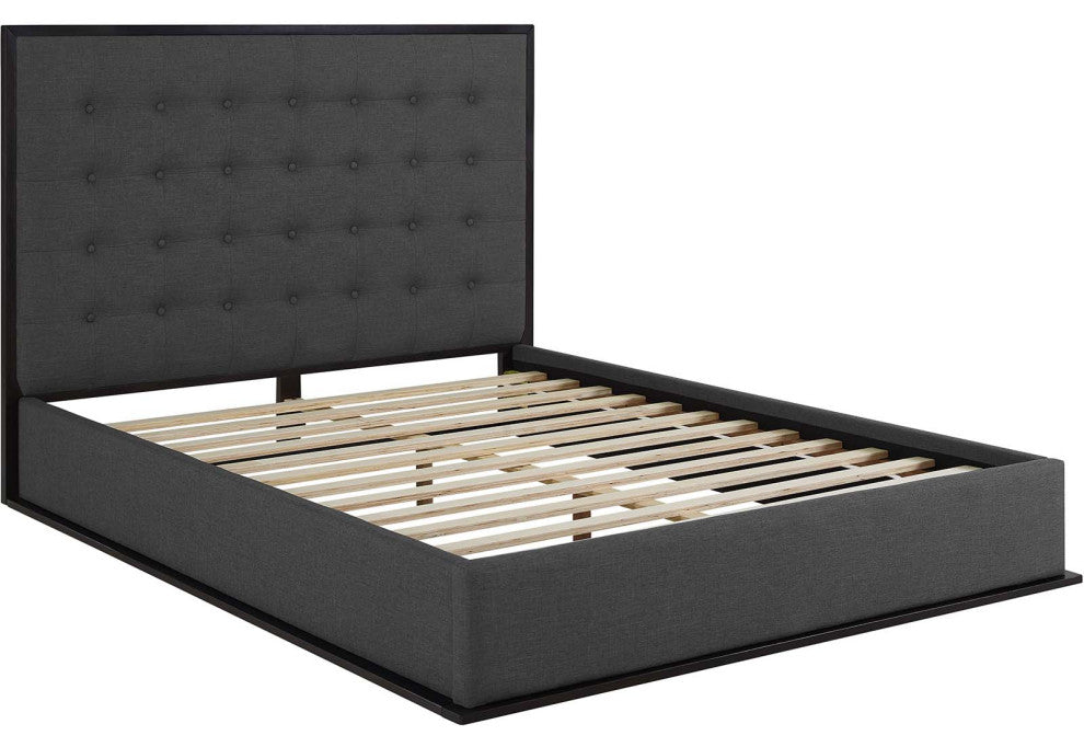Cappuccino Smoke Madeline Queen Upholstered Fabric Bed Frame