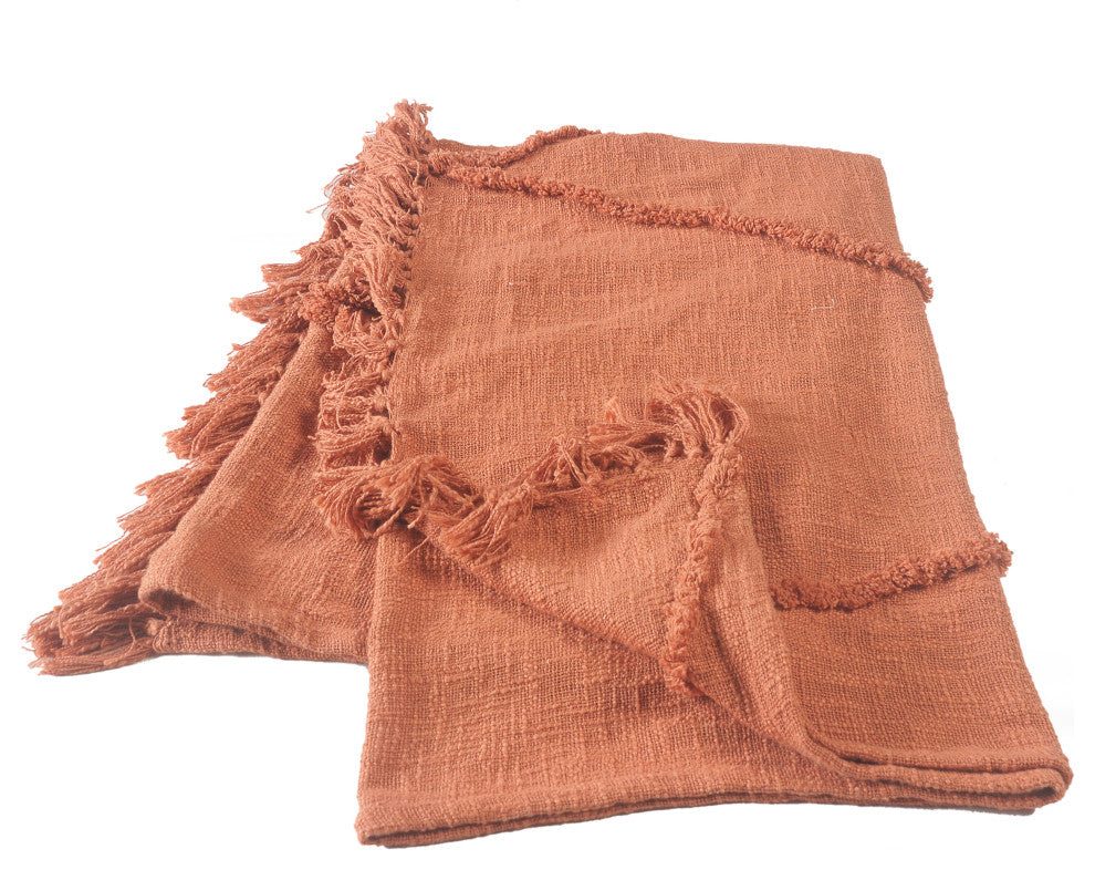 Bohemian Basics Decorative Diamond Tufted Cotton Throw Blanket, Clay