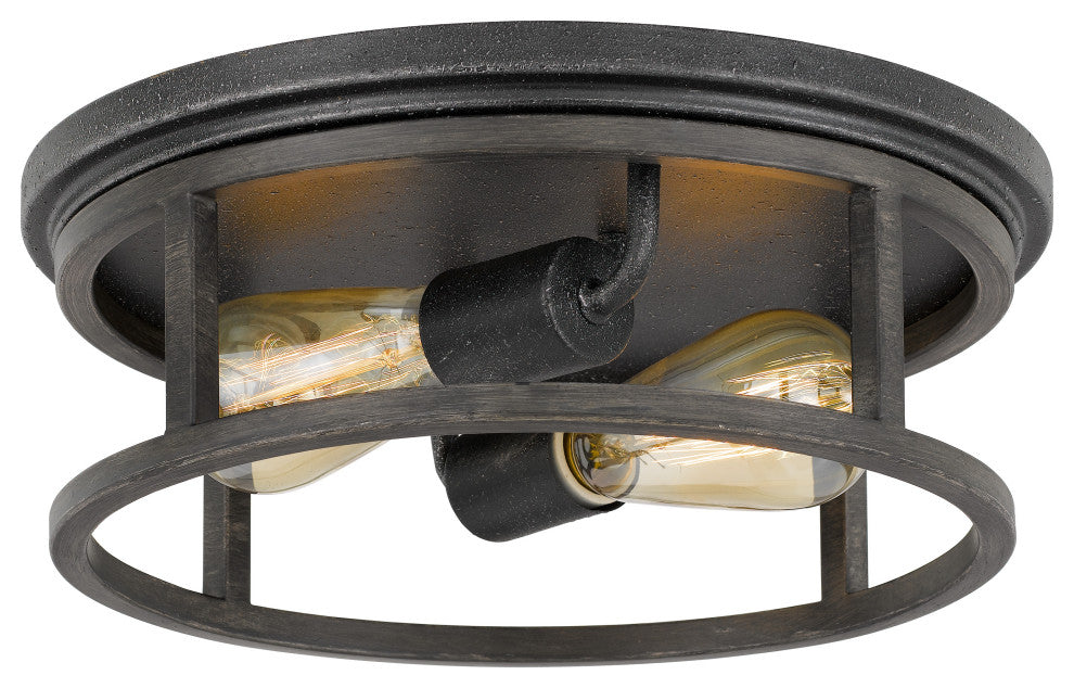 Newport 2-Light Guilded Iron & Seaside Oak Flush Mount 13"x13"x4.75"