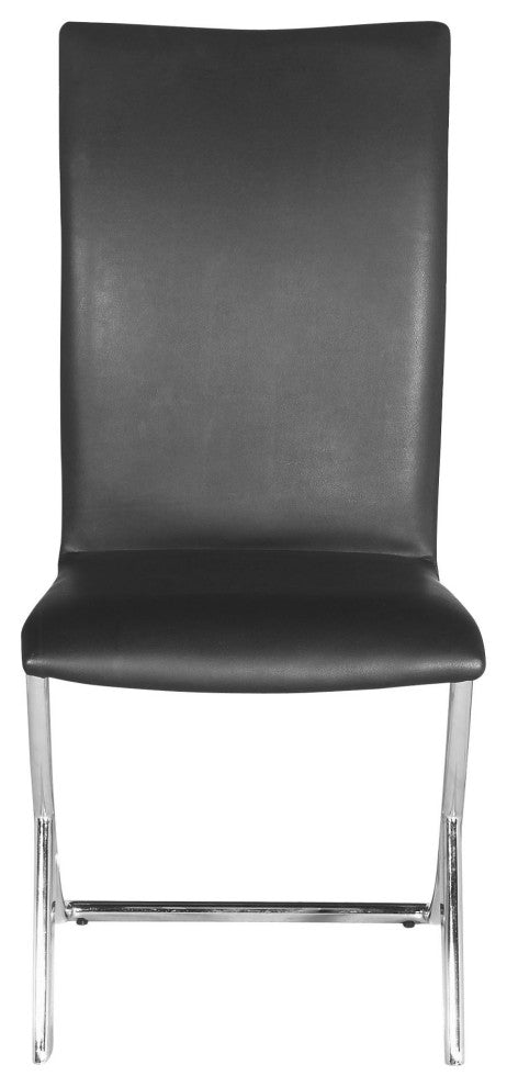 Dining Chair, Set of 2, Faux Vinyl Leather, Steel, Black, Chrome, Cafe Bistro