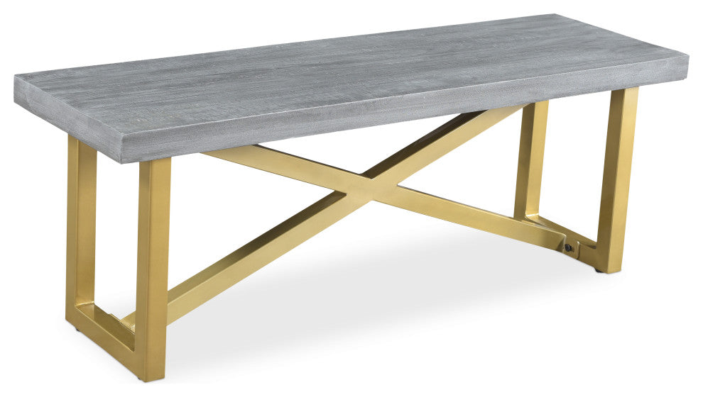 Raven Grey Mango Wood Dining Bench With Gold Iron 60"