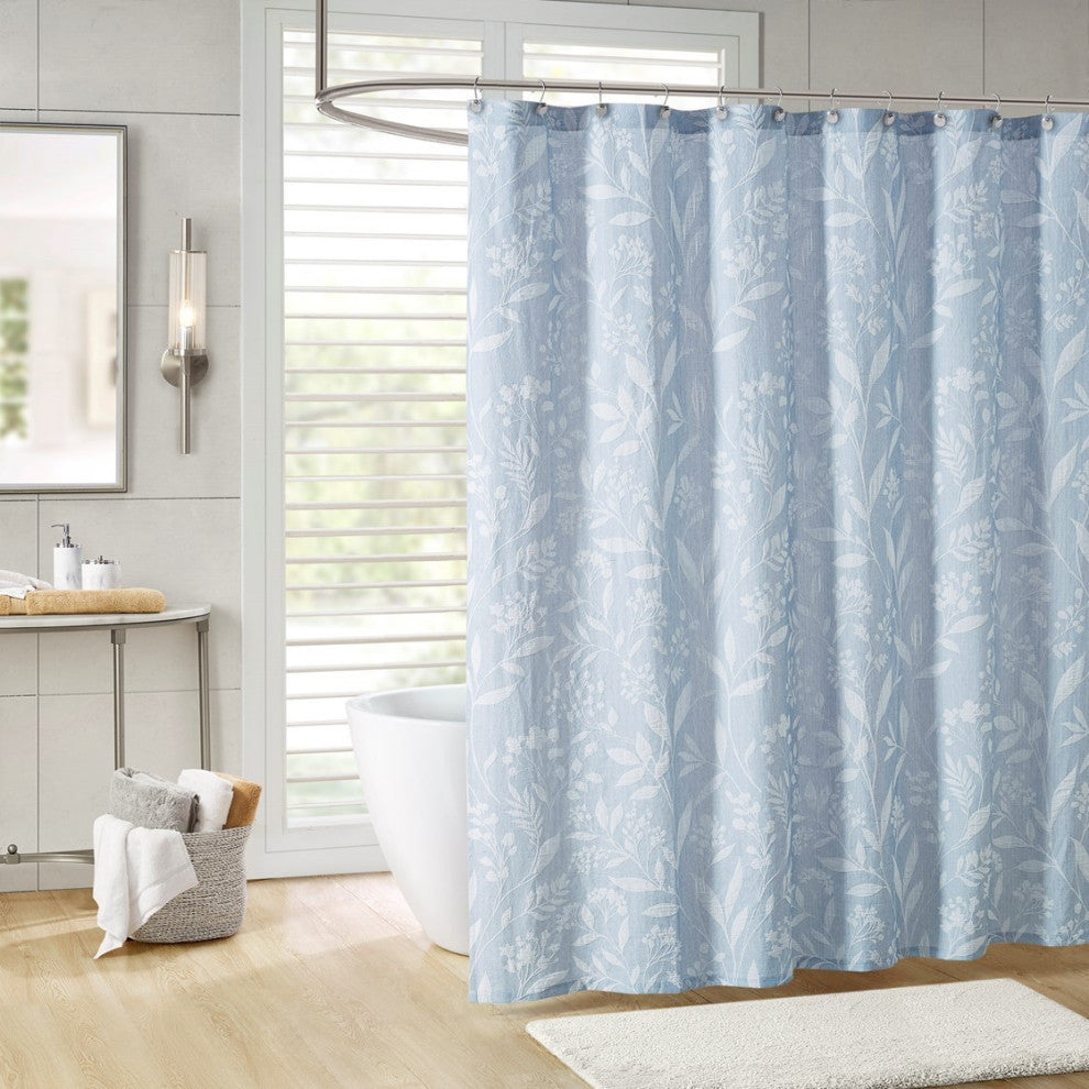 Croscill Home Winslow Botanical Textured Cotton Shower Curtain, Blue