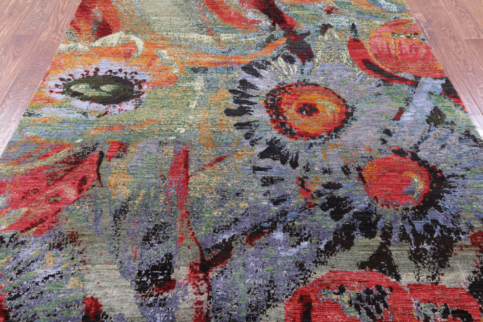 6' 2" X 9' 4" Garden Design Wool and Silk Rug Q8789