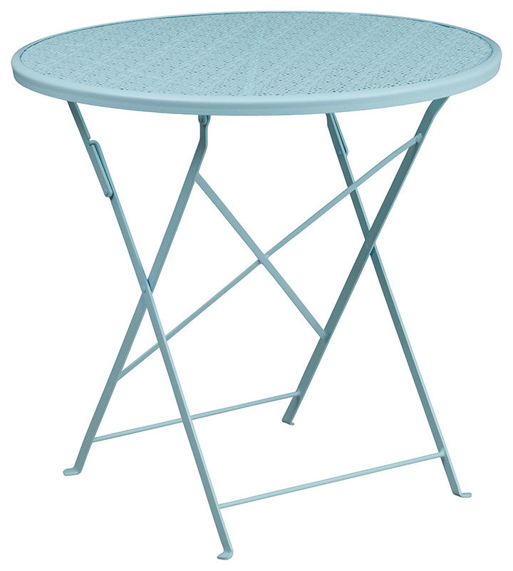 30'' Round Indoor-Outdoor Steel Patio Table and 4 Round Back Chairs, Blue