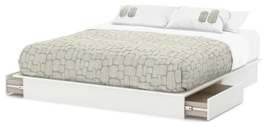 South Shore Step One King Platform Bed with Drawers in Pure White