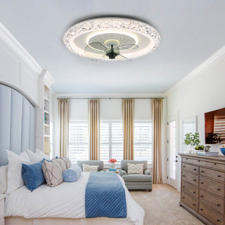 20" Modern Flush Mount Ceiling Fan with Remote Control and Dimmable LED Light