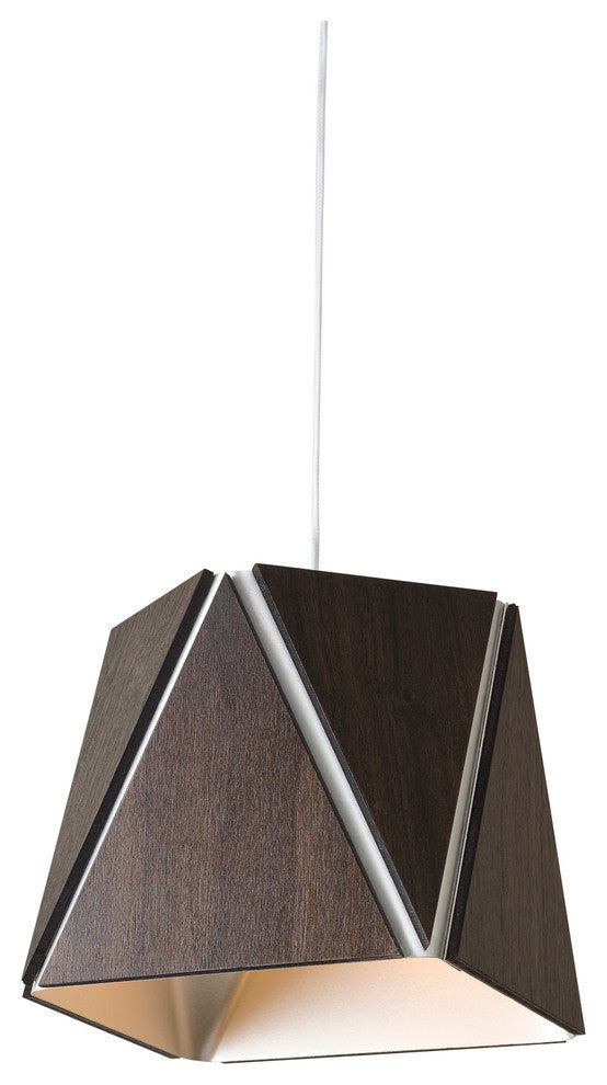 Calx 10 LED Pendant, Brushed Brass, Dark Stained Walnut, Brushed Brass