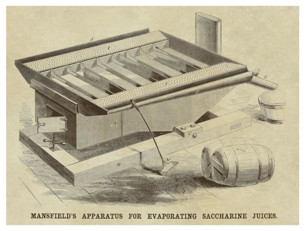 "Mansfield's Apparatus for Evaporating Saccharine Juices" Paper Art, 38"x29"