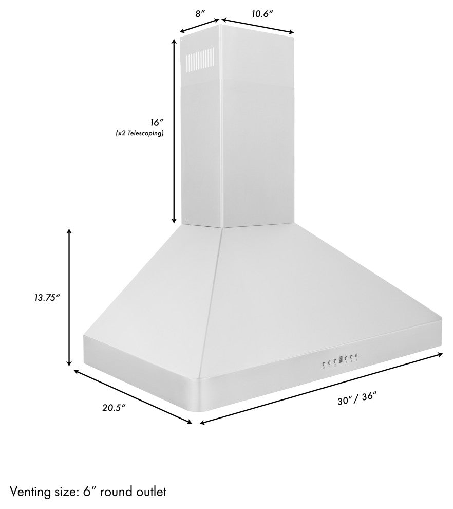 ZLINE 30 in. Wall Range Hood, Stainless Steel, KF2-30