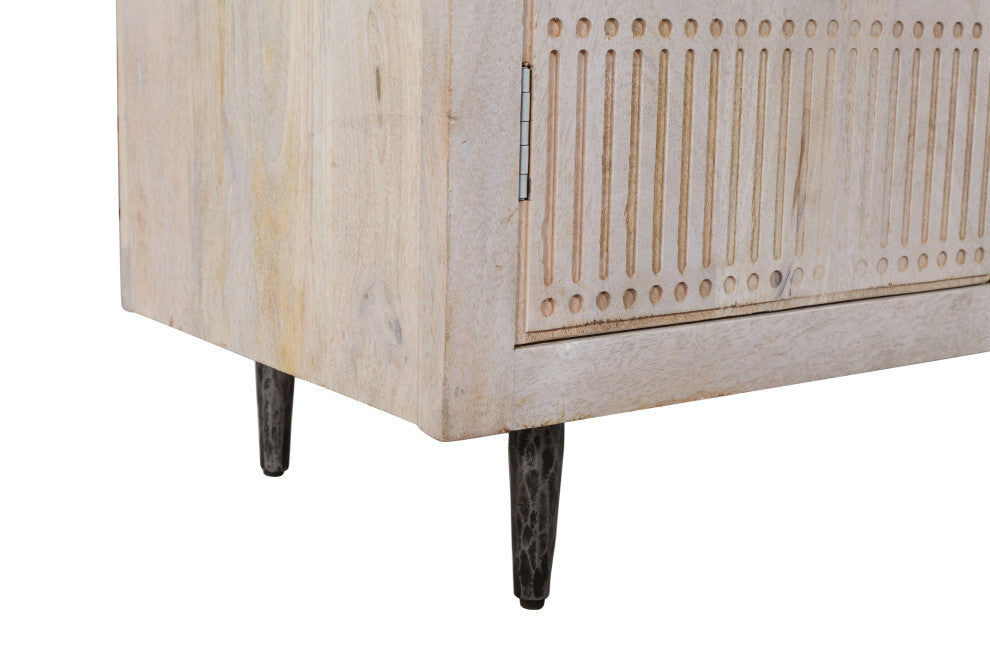 Sarah 4-Door Media Cabinet in Transitional Ivory Finish Solid Wood on Iron Base
