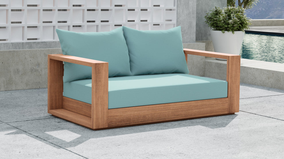 Tulum Waterproof Fabric Upholstered Outdoor Loveseat, Blue