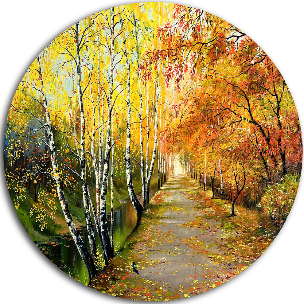 Beautiful Fall Forest, Landscape Round Wall Art, 11"
