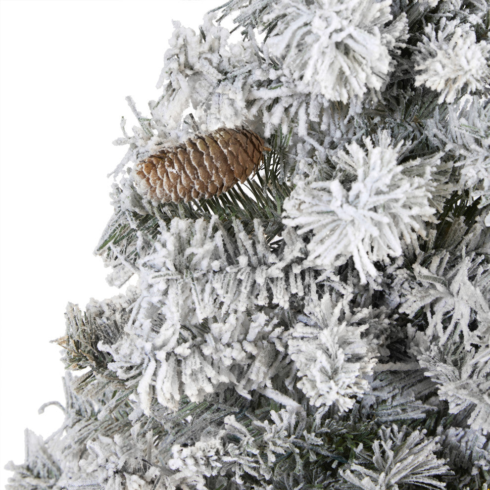 5' Flocked White River Mountain Pine Artificial Christmas Tree With Pinecones