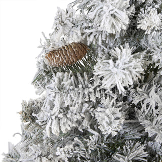 5' Flocked White River Mountain Pine Artificial Christmas Tree With Pinecones